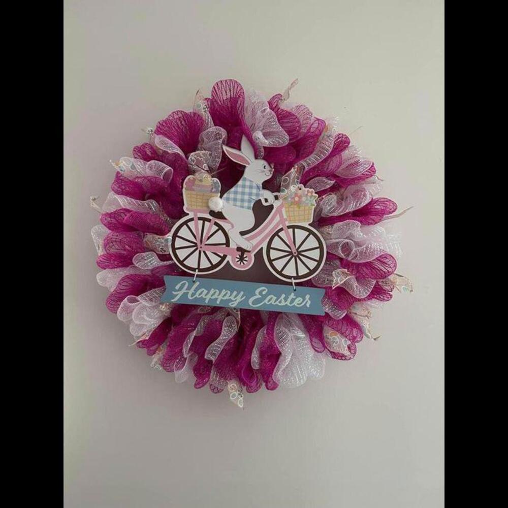 Adorable Easter Wreath with Bunny on Bicycle - Perfect for Spring Decor